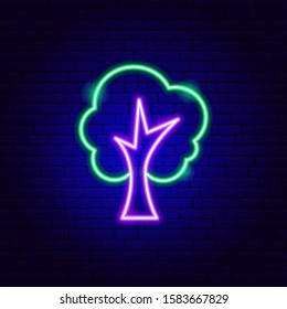Tree Neon Sign. Vector Illustration of Nature Promotion.