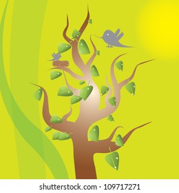 tree with nest and birds
