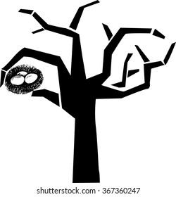 Tree with nest and eggs
