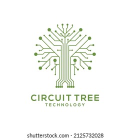 tree network technology illustration, green network design logo vector