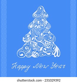 Tree for the new year. Background with quote: Happy New Year.