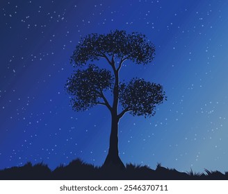 a tree in the night sky wallpaper vector illustration