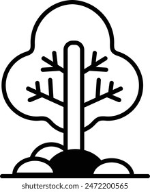 A tree with no leaves is shown in a black and white drawing. The tree is bare and has no foliage, which gives it a sense of emptiness and loneliness