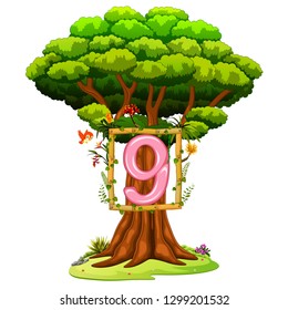 a tree with a number nine figure on a white background