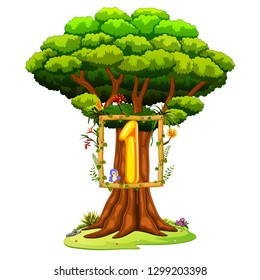 a tree with a number one figure on a white background