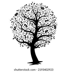 Tree with numbers, color vector illustration, isolated on white background