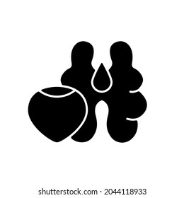 El árbol tuerce un icono de glifo negro. La nuez y la avellana son alergenos comunes. Ingrediente nutritivo. Grasa, fuente de proteínas. Causa de alergia. Símbolo de silueta en el espacio blanco. Ilustración aislada del vector