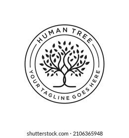 Tree oak banyan maple logo with human tree design template