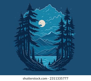 A tree ocean landscape magic tshirt design
