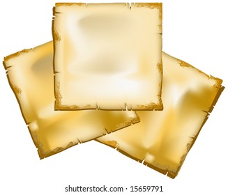Tree old sheets of paper texture with natural patterns, vector illustration