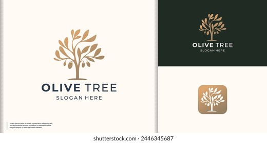 Tree olive branch vector icon. Nature trees vector illustration logo design and golden color premium brand