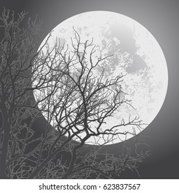 Tree on a background of the lunar sky, illustration clip-art