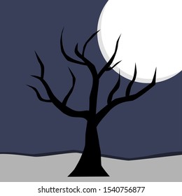 Tree on the background of the moon. Halloween background. Vector illustration.