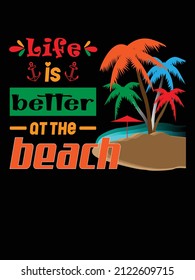 tree on the beach, summer background, life is better at the beach illustration vector design