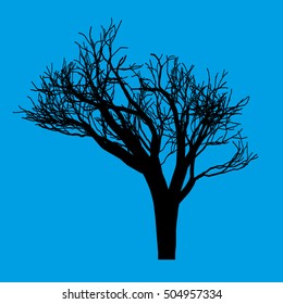 Tree on a blue background. Vector illustration.