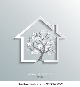 The tree on the branches of the house
