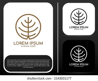 Tree on circle logo. Round garden plant natural line symbol. Eco Symbol. company logo design.