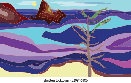 tree on the cliff by the sea