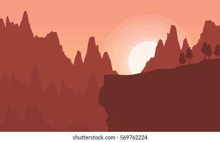 Tree on the cliff landscape vector flat collection