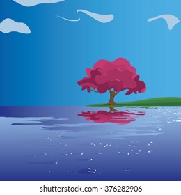 Tree on the coast - romantic, feminine background 