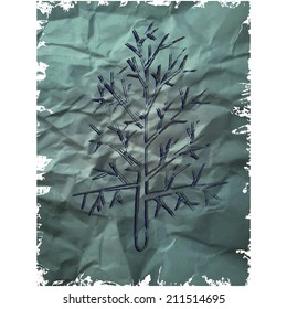 Tree on the crumpled paper
