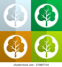 tree on different seasons - winter, spring, summer and autumn, vector icons or logo set