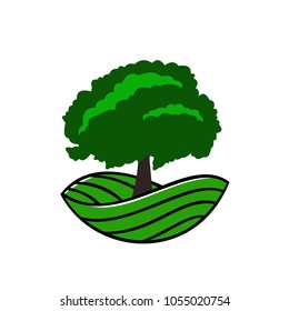 Tree on the field icon vector, protect nature logo, eco symbol, growth and force sign