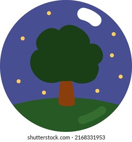 Tree on the field land scape, illustration, vector on a white background.