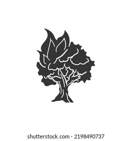 Tree On Fire Icon Silhouette Illustration. Burn Vector Graphic Pictogram Symbol Clip Art. Doodle Sketch Black Sign.