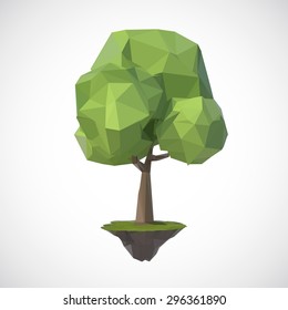 Tree on floating island, low poly style.