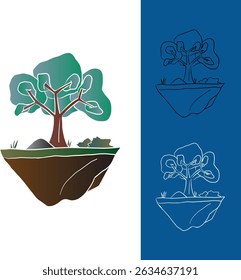 Tree on floating island Vector