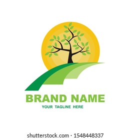 tree on the garden in front of the sun - vector