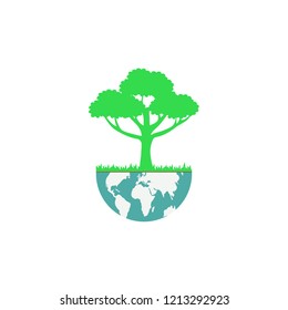 Tree on the globe. The concept of ecology, to save the planet. Creative drawing on global environment.