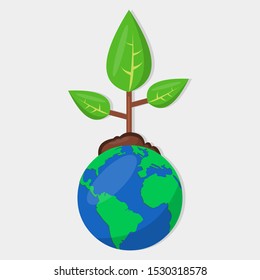 tree on globe for the tree planting movement concept vector illustration