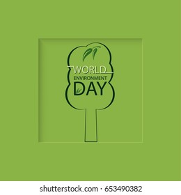 Tree on a green background World environment Day greeting card
