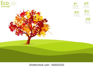Tree on green grass. Eco friendly. The concept of ecology with the background of the tree. Template coniferous forest silhouette. landscape. Nature. Vector illustration.