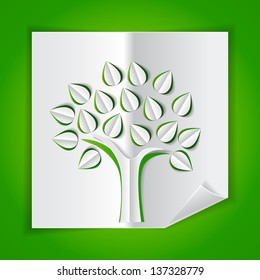 tree on green made of paper cut out