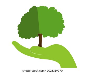 Tree on hand vector illustration 