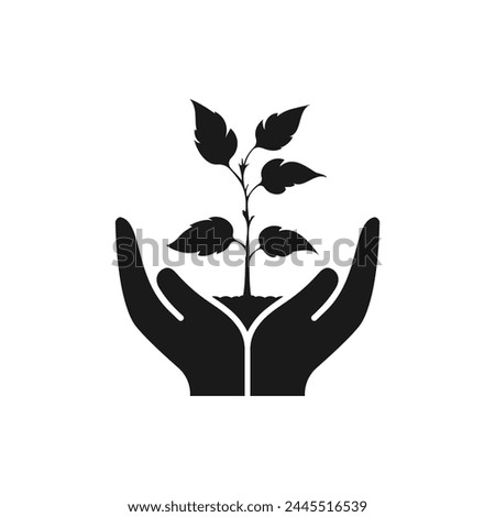 Tree on hands. Conservation, eco friendly icon flat style isolated on white background. Vector illustration