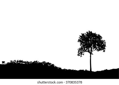 tree on the hill silhouette on vector