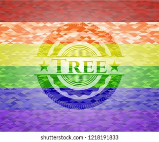 Tree on mosaic background with the colors of the LGBT flag