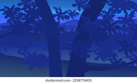 Tree on the mountain. Landscape at midnight