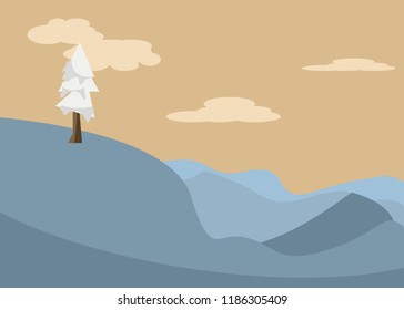tree on mountains in pastel colour background vector illustration 