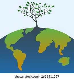 Tree on planet Earth – Ecological concept. Symbolism of caring for the environment, ecology. EPS 10.