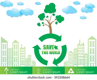 The tree on the recycling symbol, Concept of infographics, Save the world. Vector Illustrator.