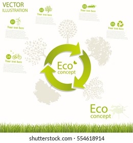 The tree on the recycling symbol. Environmentally friendly world. Vector illustration of ecology on a white background, the concept of info-graphics, modern design. Insert the text.