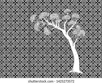 Tree on Thai traditional background vector
