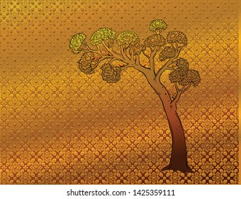 Tree on Thai traditional background vector