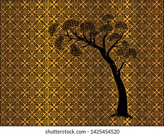 Tree on Thai traditional background vector