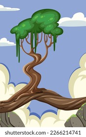 Tree on top of the mountain illustration